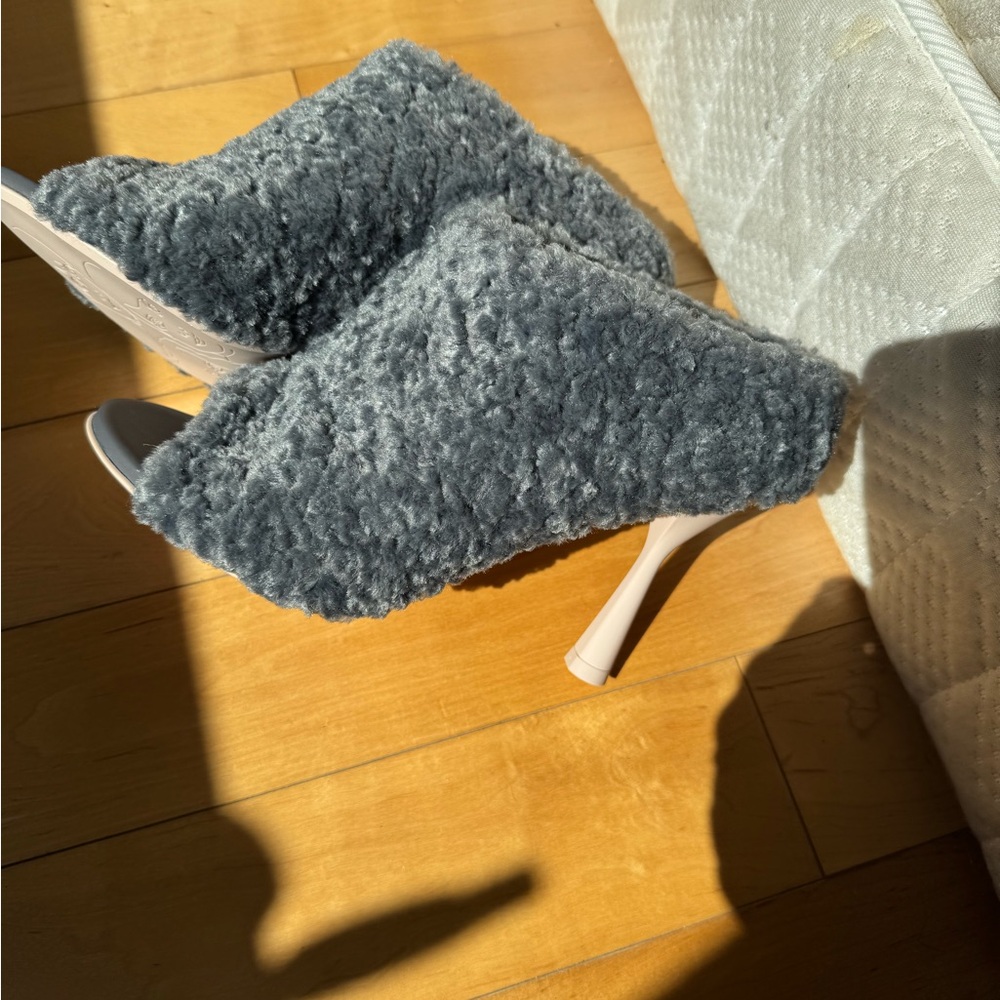 New! Agl Gray High-Heeled Mules with Fluffy Texture size 39EU/8.5US - Picture 2 of 7
